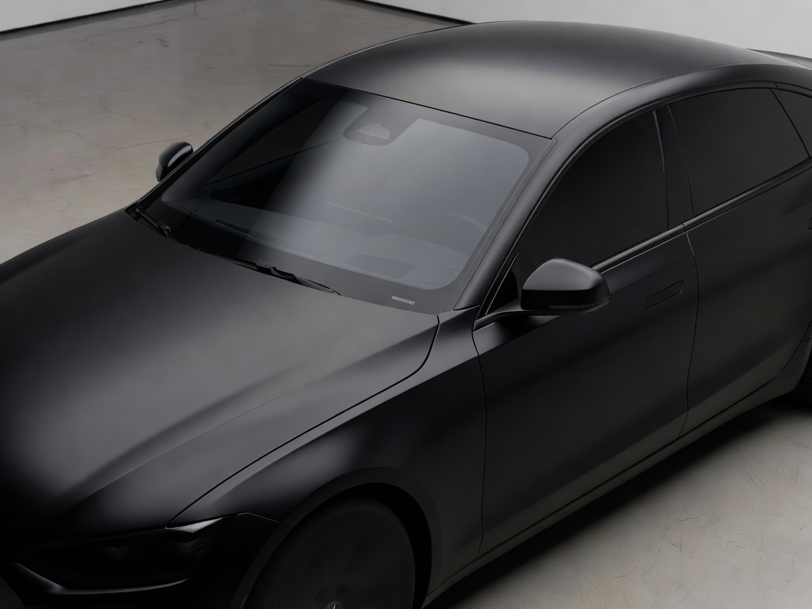 Completed matte black vehicle wrap showcasing smooth finish and seamless edges