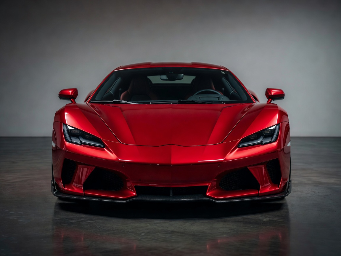 Front angle of a sports car featuring a complete gloss red colour change wrap
